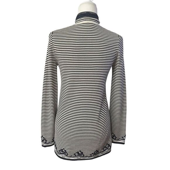 Tory Burch Knit Dress or Tunic V-Neck Long-Sleeve Black & White Striped Embroide - Picture 9 of 12